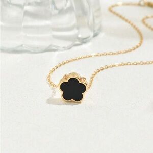 Gold and Black Flower Pendant Necklace